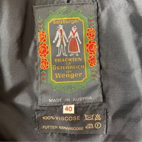 SALZBURGER TRACHTEN  AUS ÖSTERREICH VON WENGER VELVET BLACK BLAZER MADE AUSTRIA - Picture 9 of 14